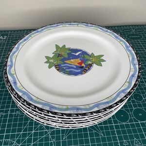 Set of 6 Mikasa Maxima 10 1/2" Dinner PLates CAK 43‎ Fantasy Isle Made in Japan